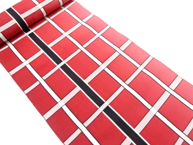 JAPANESE KIMONO / ANTIQUE BOLT FOR HASSUN OBI / WOVEN GRID